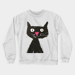 Funny Ugly Black Cat Portrait for Black Cat Lovers Crewneck Sweatshirt
